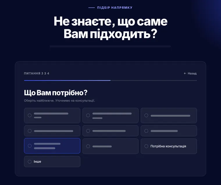 Квіз «Підбір напряму»: 4 кліки замість анкети