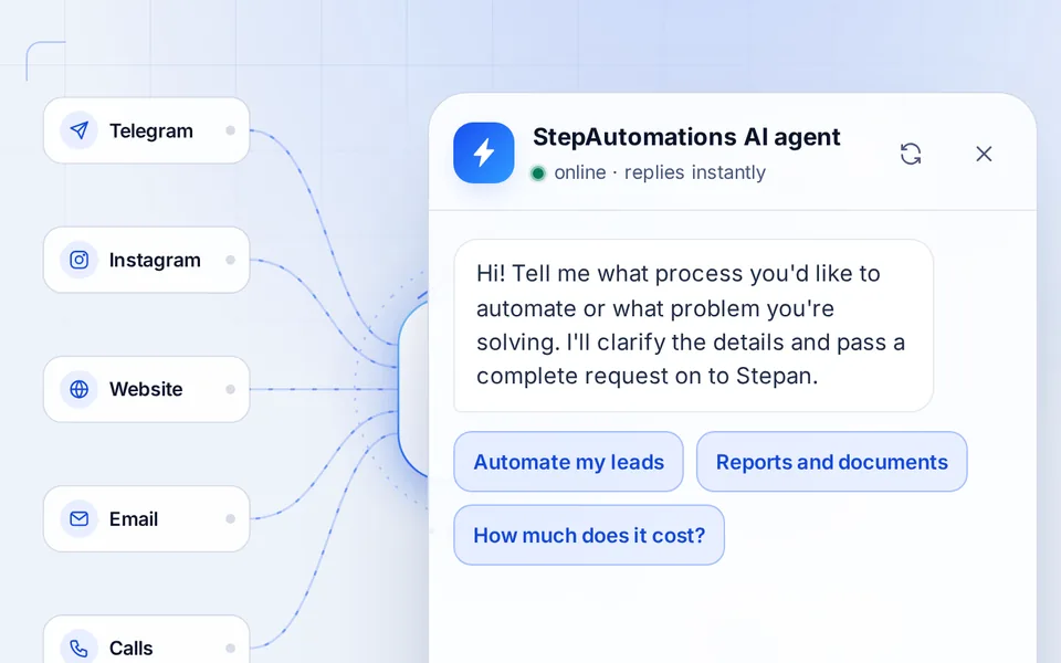 The chat on this page: an AI consultant connected to live n8n workflows